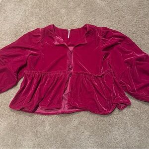 Free People Velvet Peplum Top in Very Berry